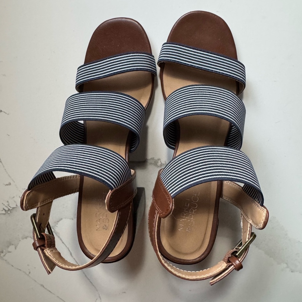 Market & Spruce Navy and Brown Striped Sandals - Picture 2 of 8